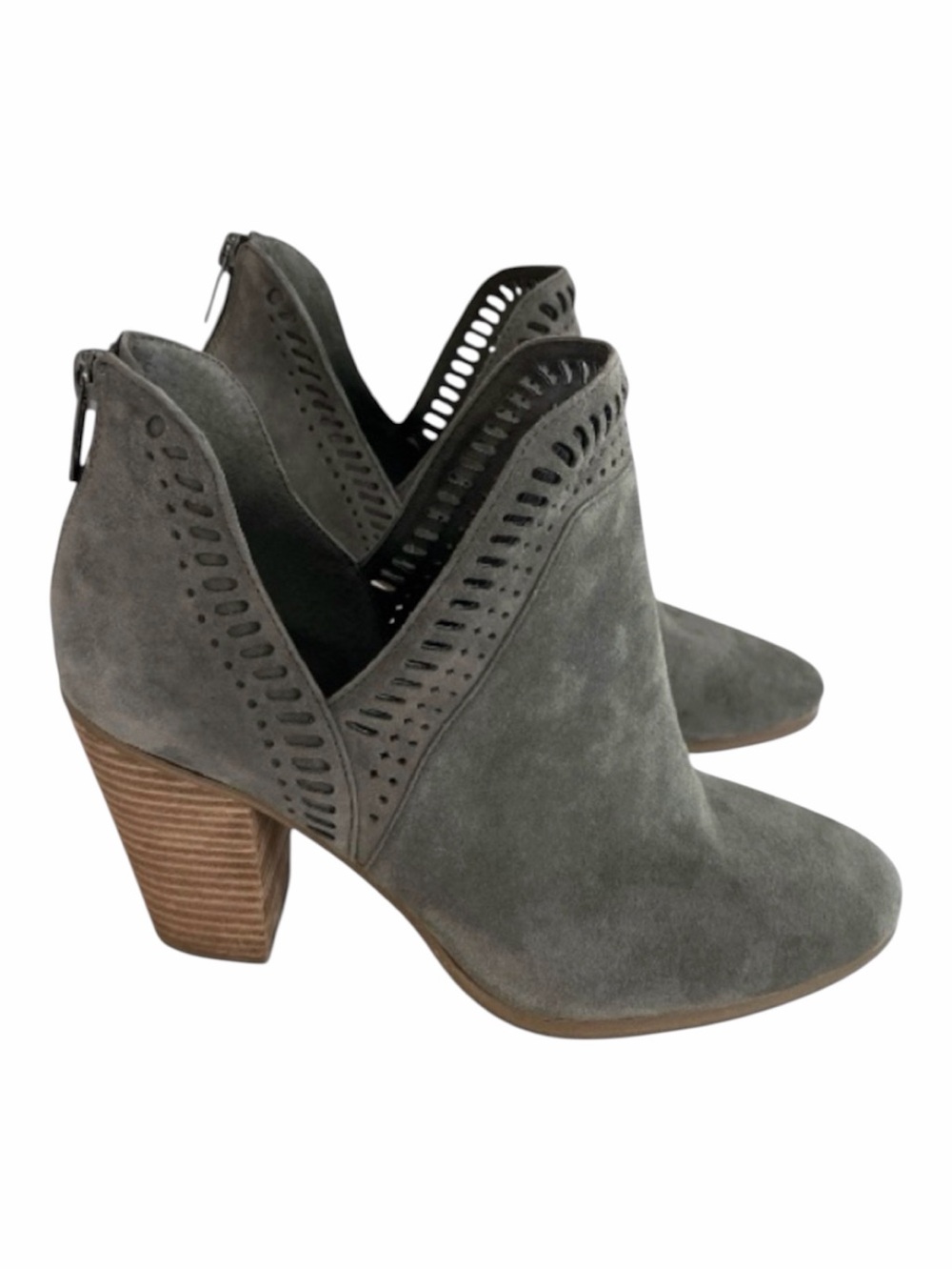 Vince Camuto Fileana Split Gray Suede CutOut Heel Bootie, Women Size 9 1/2
